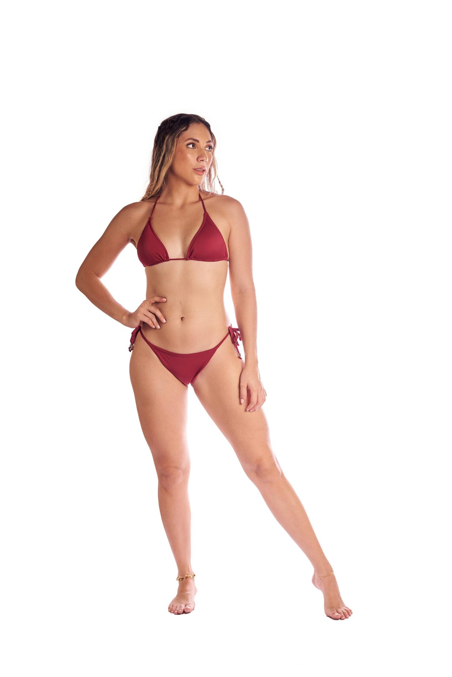 Tie Side Bikini Bottoms - Darling, Vino Tinto